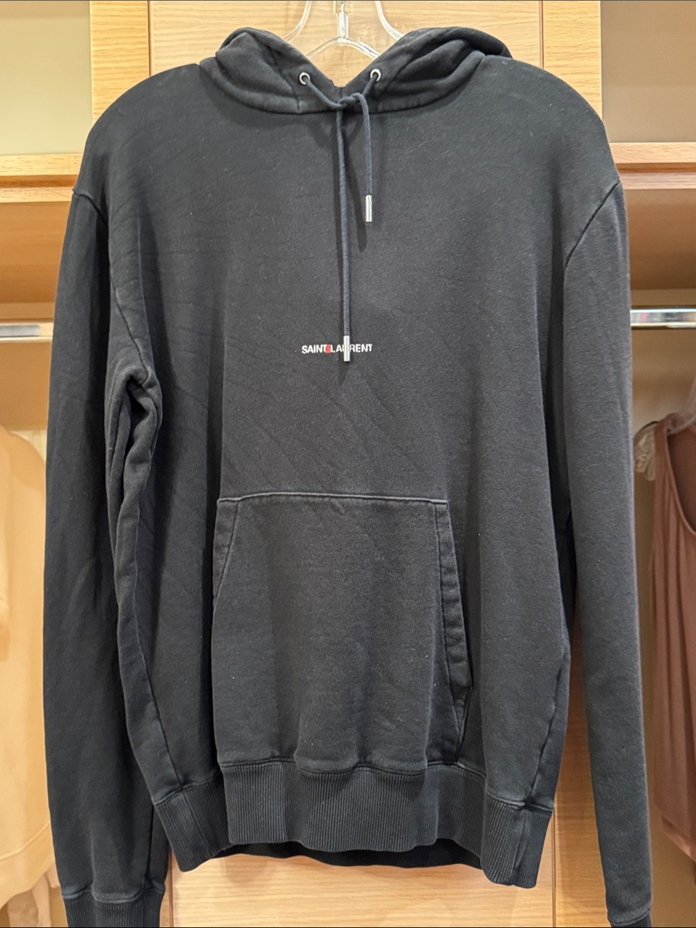 Saint Laurent Black Pullover Hoodie with Mini White Logo